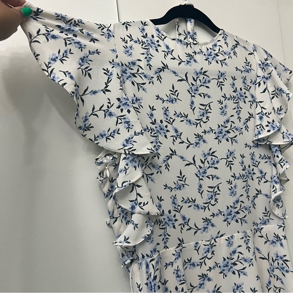1. SLATE Blue & White Floral Sleeveless Ruffle Midi Modest Dress V-Neck Sz 8 - Picture 9 of 16